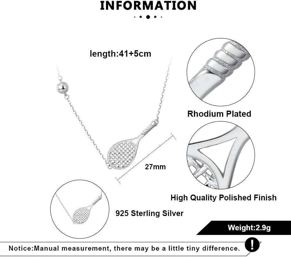 Lovematch Tennis Racket and Ball Necklace - Rhodium Plated Over 925 Sterling Silver | Gift for Her, Present For Birthday, Valentine's day, Wedding Anniversary and Christmas Gifts for Tennis Lovers