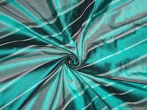 Tissu Dupioni en pure soie à rayures de couleur sarcelle pour haute couture