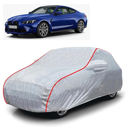 Image of Sulfar 100% Waterproof Car Body Cover Compatible with Mirror for BMW M Series (Triple Stitched, Full Bottom Elastic, Magic Silver with Red Piping)