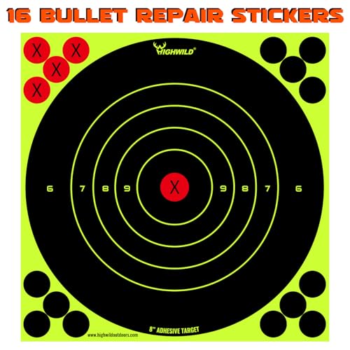 highwild stick splatter adhesive bullseye bright fluorescent yellow shooting targets - 8x8 inch
