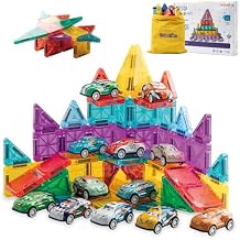 93 PCS Magnetic Tiles Mini Magnetic Building Tiles with Cars, Travel Magnetic Tiles with Storage Bag,STEM Toys for School Acitivities, Ideal Christmas Birthday Gifts for Boys Girls Age 3+ Years Old