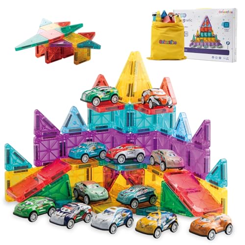 93 PCS Magnetic Tiles Mini Magnetic Building Tiles with Cars Travel Magnetic Tiles with Storage Bag STEM Toys for School Acitivities Ideal Christmas Birthday Gifts for Boys Girls Age 3+ Years Old
