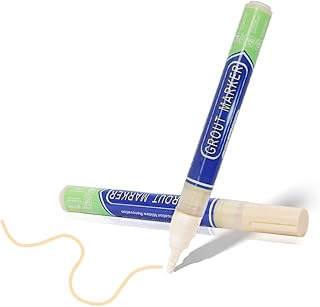 2Pcs Grout Pen White Tile Paint Marker - Waterproof Grout Colorant and Sealer Pen, White Grout Pen for Restoring Bathroom Grout Joints, Narrow 5mm Tip(Light Brown)