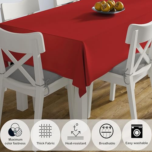 Image of HOME COLORS.IN Cotton Plain 6 Seater Table Cover - Machine Washable - Durable - Dining Table Cloth - 60 x 84 Inch - Red