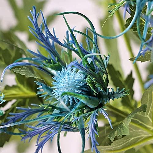 Liucogxi 3 Branch Long Stem Navy Blue Artificial Thistle Flower Bouquet Rustic Blue Thistle Flower Fake Spray Eryngium Sea Holly For Decor Home Wedding Bouquet #TOP6