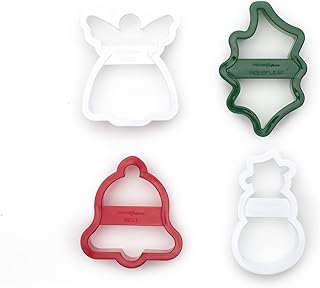 Fox Run Christmas Cookie Cutter Set, 4-Inch, Plastic, 4-Piece Set, Angel, Holly Leaf, Bell, and Snowman