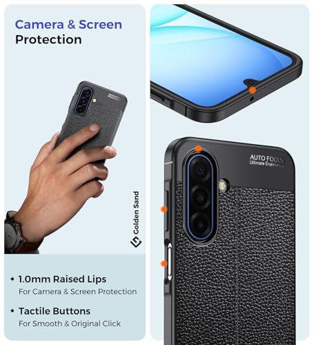 Image of Golden Sand Vegan Leather Back Cover Case for Samsung Galaxy A17 5G, Samsung Galaxy M17 5G - Leather Textured, Slim Fit, Military Grade Protection, (Midnight Black, TPU)