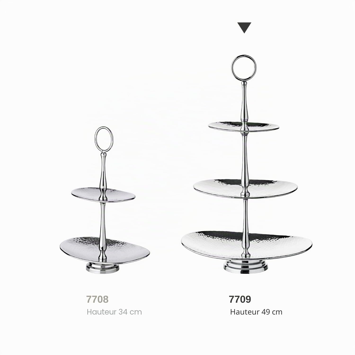 EDZARD Présentoir à gâteaux Ovale Gulf à 3 étages en Acier Inoxydable martelé Poli Brillant Hauteur 49 cm