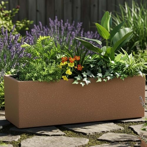 Image of Go Hooked Rectangular Planter Pot Combo Recta R (36 Inch & 24 Inch) | Large Polymer Indoor Outdoor Pots with Drainage | UV-Weather Resistant Flower Pot for Balcony Garden Home Office Decor (Sandstone)