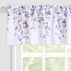 Inselnwald Weeping Flowers Valance Curtain for Windows?Floral Short Curtains Valance for Living Room Kitchen Rod Pocket 52 - 18 Inches Violet Purple and Gray