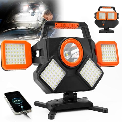 SideKing Projecteur LED Rechargeable 5000LM, Projecteur Chantier 8000mAh avec 6 Modes d'Éclairage, Rotatif & Pliable, Lampe de Travail avec Powerbank, IP65 Étanche...