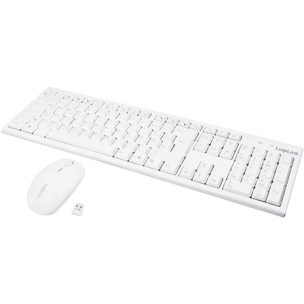 LogiLink ID0104W - Wireless keyboard/mouse set, 2.4 GHz, keyboard 103 keys (+13 hotkeys) - mouse (optical sensor) with 3 buttons, auto link connection, white