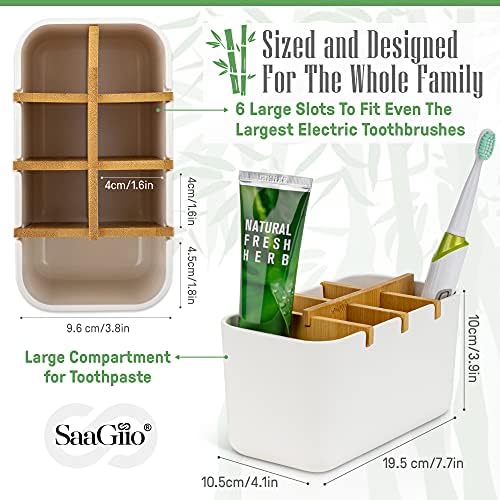 SaaGiio White Bamboo Toothbrush Holder  Minimalist Style Caddy Made with Durable Nature-Friendly, Impurity-Resistant Materials - Large Travel Size Tooth Brush Pot for Families
