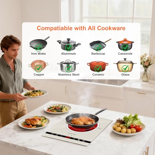 Dual Coils Design of Single Burner Electric Cooktop, 1800W Infrared Ceramic Hot Plate for Cooking, Portable Countertop or Built-in Radiant Stove Top Cooker, Compatible with All Cookware - Image 5