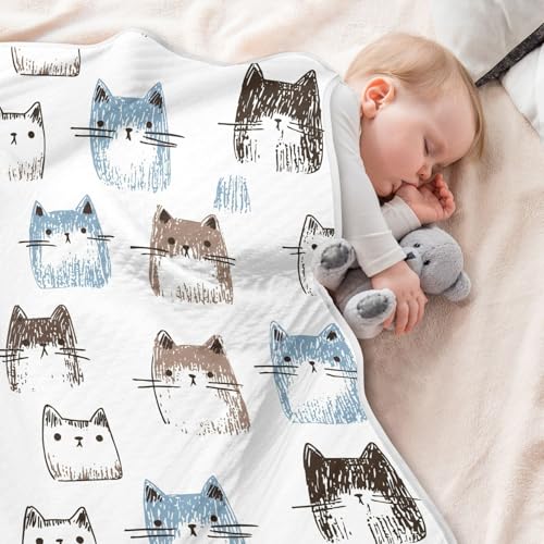 Image of vvfelixl Baby Swaddle Blanket for Boys Girls Cat Crayons Drawn Baby Blanket for Newborn Nursery Blanket for Crib Stroller 30x40 in