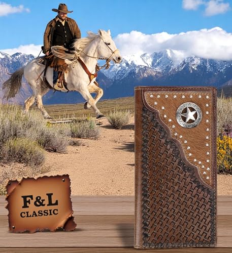 Image of F&L CLASSIC Men's RFID Vintage Look Genuine Leather Long Bifold Wallet Checkbook Wallets,brown,240-80