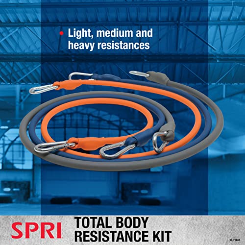 Spri Total Body Resistance Band Exercise Kit, Grey, Blue, Orange #TOP3
