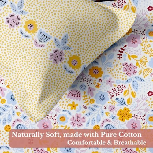 Image of Jaipur Weaves Cotton King Size Bedsheet 108x108 Super King, 100% Pure Cotton Bed Sheet with 2 Pillow Covers, 240 TC Soft Breathable Floral Design Bedding - (Sunny Floral Delight, Super King)
