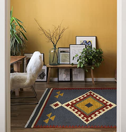 HAMID - Kelim Teppich Lori mit Geometrischem Oriental Design - 100% Wolle - Handgeknüpfter Kelim - Flurteppich, Wohnzimmer, Schlafzimmer, Wohnzimmer (D.1, 110x60cm)