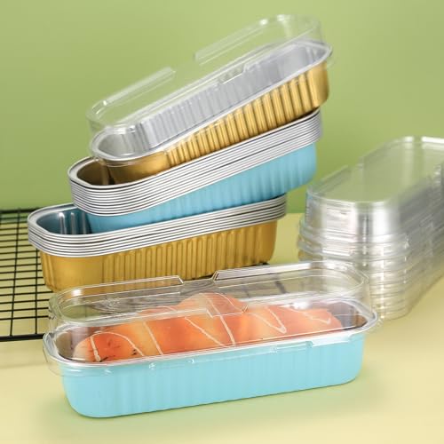 20 Pz Forme in Alluminio con Coperchio, Mini Teglie Per Pane, Forme Rettangolari Per Cottura di Pane, Torte, Cupcake, Muffin, Picnic, Cheesecake, Dessert - immagine 4