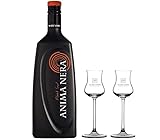 distilleria marzadro anima nera liquore alla liquirizia 70 cl con due bicchieri