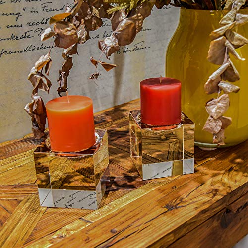 Le Sens Amazing Home Huge Crystal Pillar Candle Holders 4" 4" 4" Set Of 2,Decorative Home Decor Led Big Candles Stand,Prepackaged Elegant Heavy Solid Square Large Centerpiece For Home Decoration #TOP2