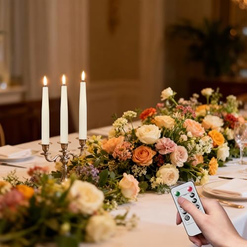 Image of Flameless Taper Candles Battery Operated with Remote Timer, Real Wax LED Taper Candles with 3D Flickering Wick, 4 Pack Ivory Flameless Candlesticks for Spring Wedding Home Bedroom Decor