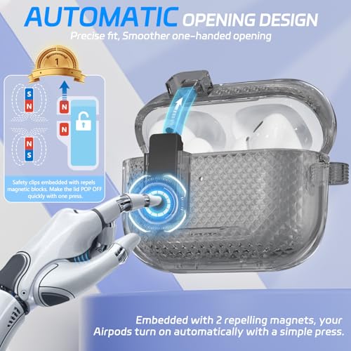 Image of Ekoonpft for AirPods Pro 2 Case with Phone Stand & Secure Lock, Auto-Open Clear Cover Compatible with Apple AirPods Pro 2nd /1st Gen (2023,2022,2019) with Cleaning Kit & Keychain (W-Black)