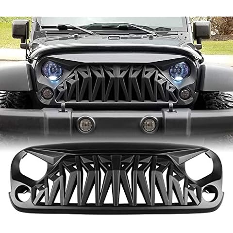Allinoneparts Matte Black Front Grill, Shark Grille Compatible with 2007-2018 Jeep Wrangler Rubicon Sahara Sport JK JKU Cover