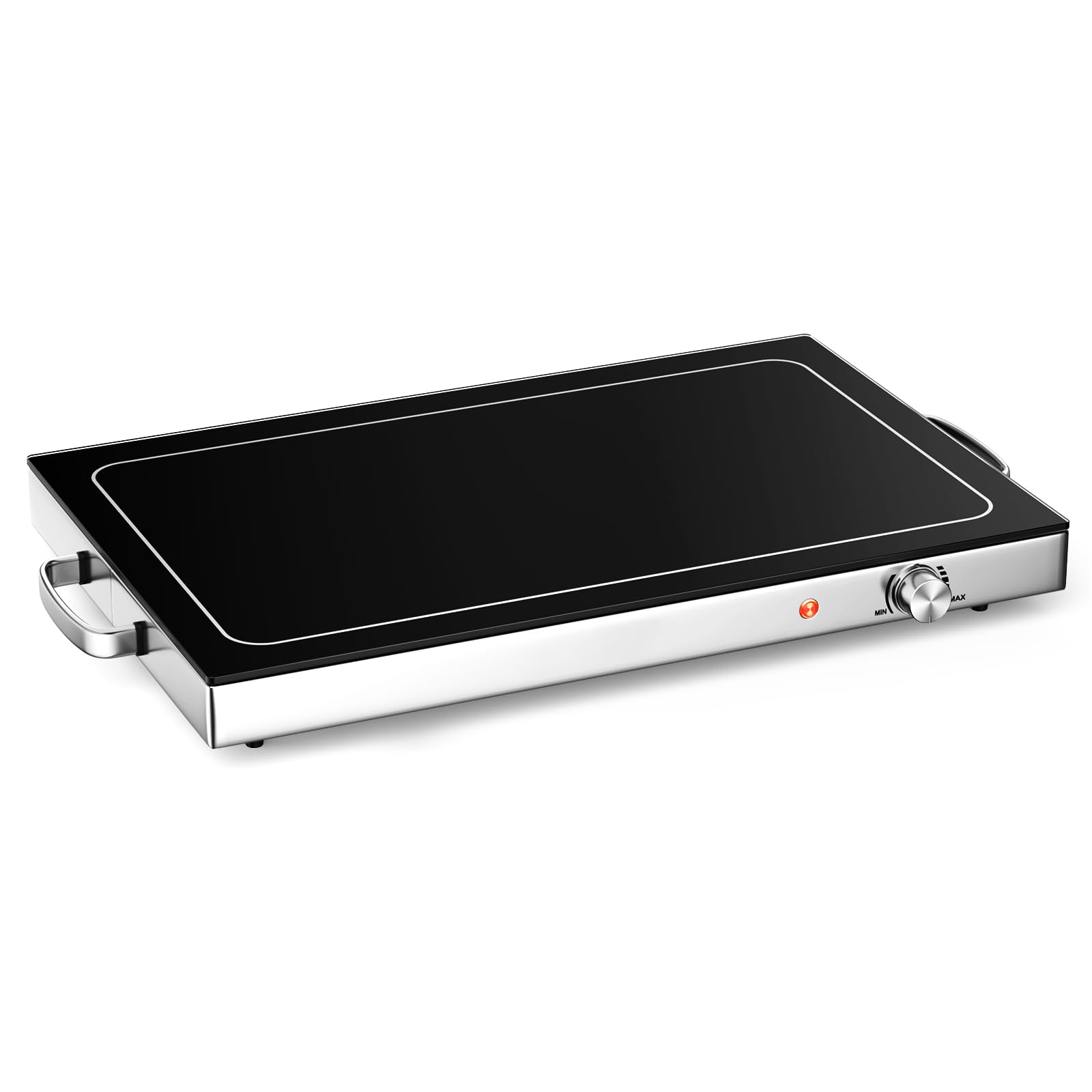 RELAX4LIFE Chauffe-Plat Électrique 300W avec Plaque en Verre Trempé 56 × 36 cm & Poignées Latérales en INOX pour Maintenir au Chaud, Traiteur, Buffet & Fête, Chauffe Rapide…