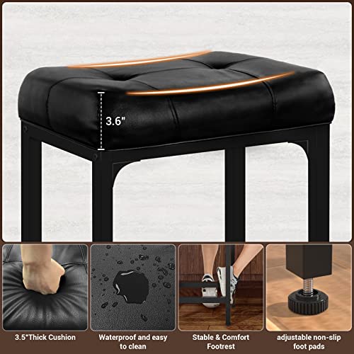 Aheaplus Bar Stools Set Of 2, 24 Inch Counter-Height Stools Saddle Stool, Pu Leather Barstools With Metal Base, Footrest, Industrial Stools For Dining Room Kitchen Island, Counter, Pub, Bar, Black #TOP3