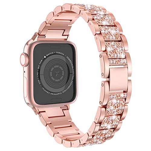 LELONG Compatible with Apple Watch Band 45mm 44mm 42mm 49mm Series 9 Series 8 7 6 5 4 3 2 1 SE Ultra, Bling Replacement Bracelet iWatch Band, Diamond Rhinestone Stainless Steel Metal Wristband