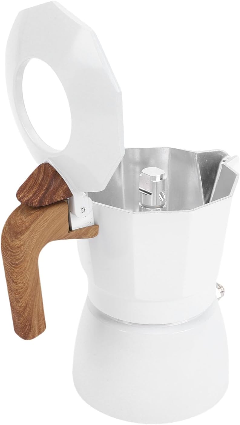 Zerodis Coffee Makers Coffee Cups 2 Cup Aluminum Alloy Dual Valve Design Wood Handle Fast Brewing Kettle Outdoor Coffeepot Stovetop Maker Pot Stovetop Pot,Vintage (White)