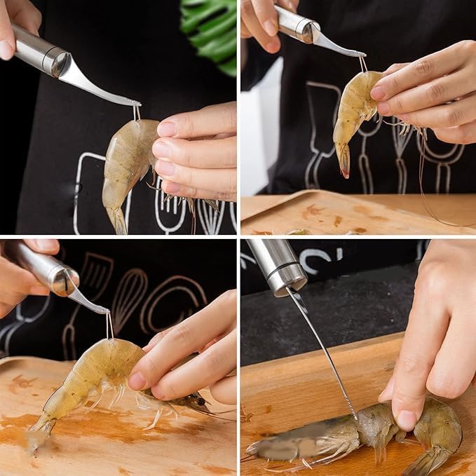 Image of Stainless Steel Shrimp Line Remove Peeler with Handle, Seafood Shell Cleaner for Kitchen, Cleaning Intestines Cutting Knife, Suitable for Home, Restaurant, Silver Colour 1 Pcs