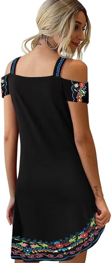 SAUKOLE Womens Sexy Cold Shoulder Dresses Summer Casual Dress Loose Fit Knee Length Dress - Image 5