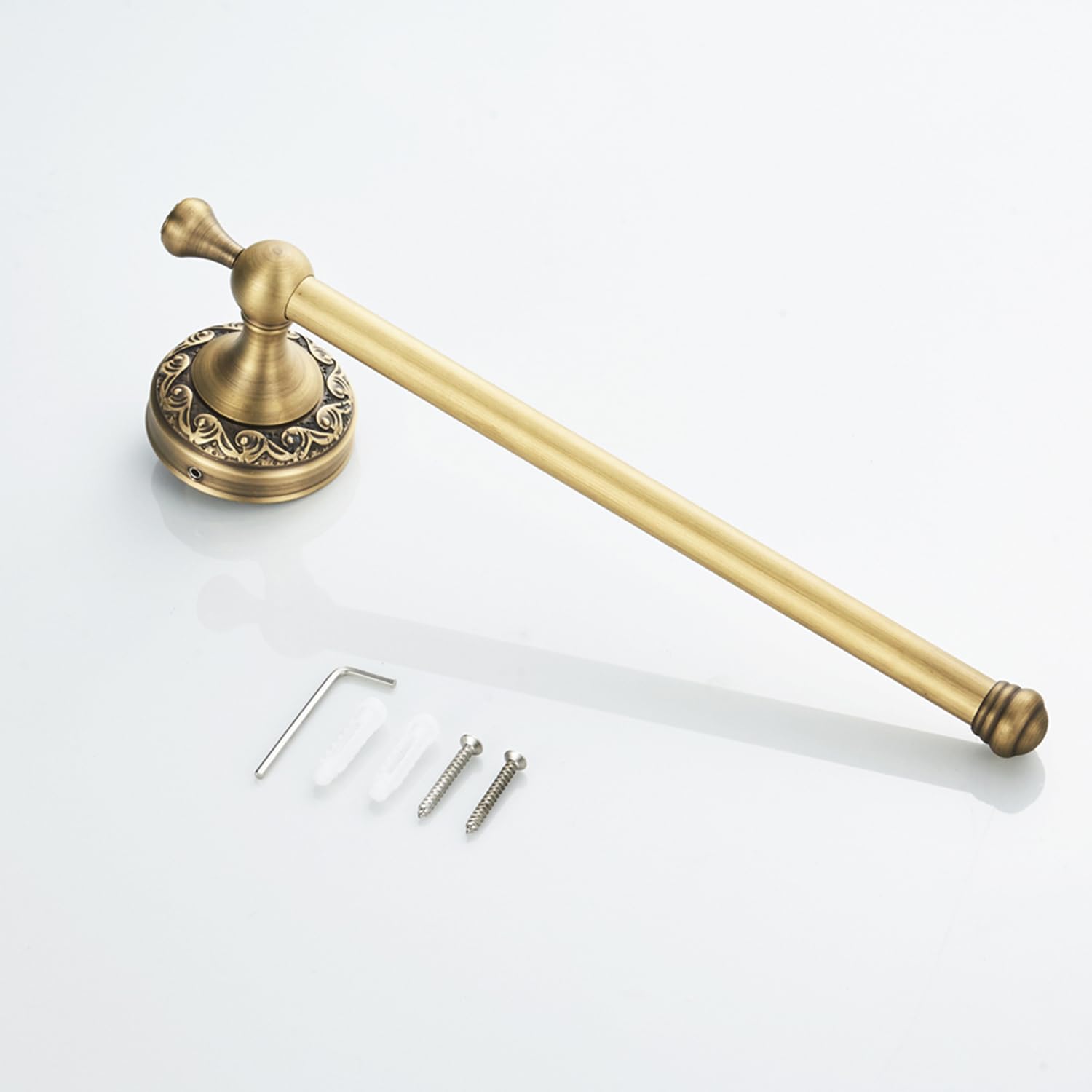 Flybath Toallero abierto de latón envejecido con exquisito patrón tallado, soporte para toallas de mano para baño, accesorios de cocina, montaje en pared, bronce cepillado