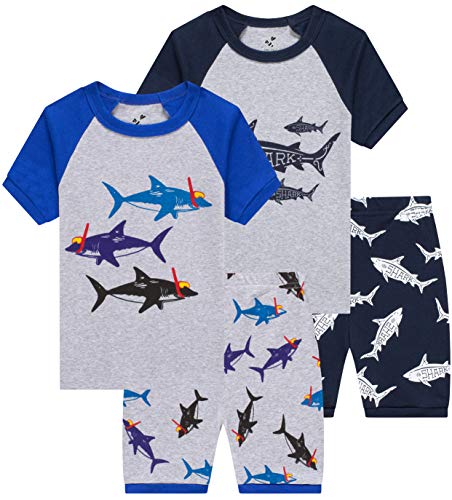 Boys Sharks Pajamas Toddler Kids Cotton Pyjamas Baby Clothes 4 Pieces Summer PJs Size 6t