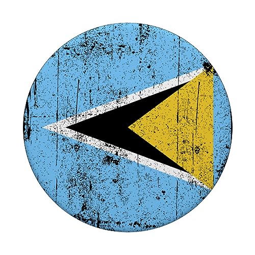 Country Flag Souvenir Grunge Flag Saint Lucia PopSockets Swappable PopGrip, Black - Image 3