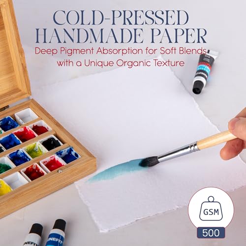Wanderings Thick Handmade Watercolor Paper with Deckled Edge - A6, 4" x 6" - 500GSM Premium White Cold-Pressed Textured Mixed Media Paper Made with Recycled Cotton - 15 Loose Leaf Sheets by WANDERINGS - Used condition - Image 5