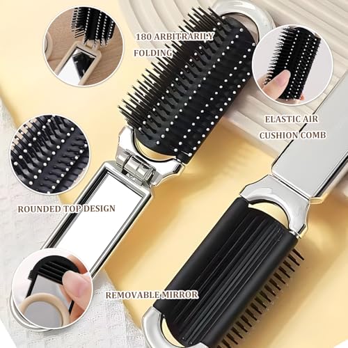 Image of TORMEN 2 Pack Folding Travel Brushes for Hair Travel Hair Brush with Detachable Mirror Compact Scalp Massage Comb for Women Mini Portable Hairbrush for Purse Gym Trip(Electroplated silver plating) | Compact folding travel hair brush with detachable mirror. Scalp massage comb, portable design. Women, men, and kids travel
