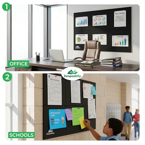 Image of Bulletin Board - 6 PCS Self Adhesive Notice Board for Office with 50 Push Pins, 30x30 cm Pin Board Set for Study Room, Vision Board and Display Board for office, Soft Board for Study Table.