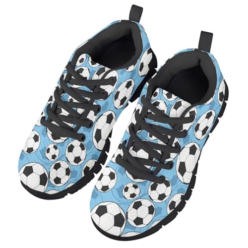 Suobstales Soccer Ball Pattern Kids Sneakers for Boys Girls Lightweight Running Shoes Breathable Walking Shoe Sport Tennis Athletic Lace-up Footwear,Size 123