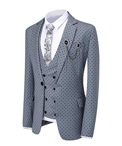 Ceehuteey Mens Suit 3 Piece Polka Dots Suit Notch Lapel Wedding Groom Tuxedos Fashion Groomsmen Suit3