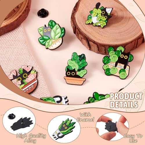 Image of 7Pcs Cat Enamel Pins for Backpacks, Cute Cartoon Black Cat with Green Potted Plant Enamel Brooch Pins, Pet Animal Kitten Brooch Badges for Bags Hats Jacket Clothes Decorative Supplies