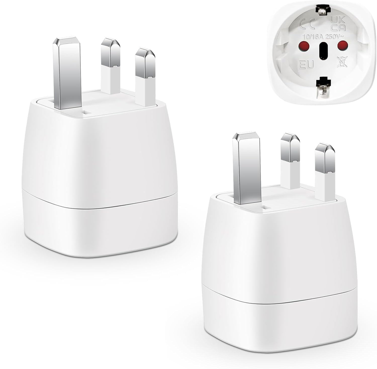 2 Pieces UK Plug Adapter, France to UK Travel Adapter, Plug Adapter for Ireland, England, Scotland, Dubai, Malta, Type G Adapter (White)