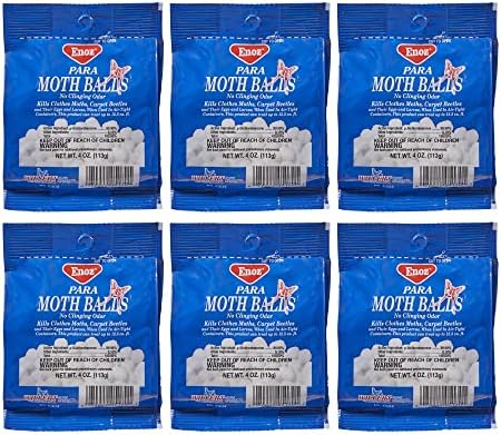 Enoz Para Moth Balls, Kills Clothes Moths and Carpet Beetles, No Clinging Odor, 4 Oz (Pack of 6)