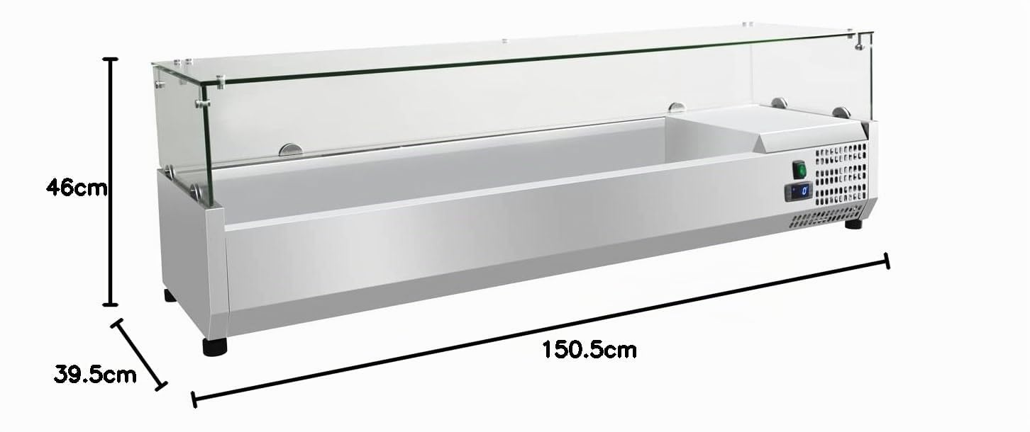METRO Professional Vitrine réfrigérée à poser GHS1150, verre/acier inoxydable, 150.5 x 46 x 39.5 cm, 53 L, froid ventilé, 180 W, argenté