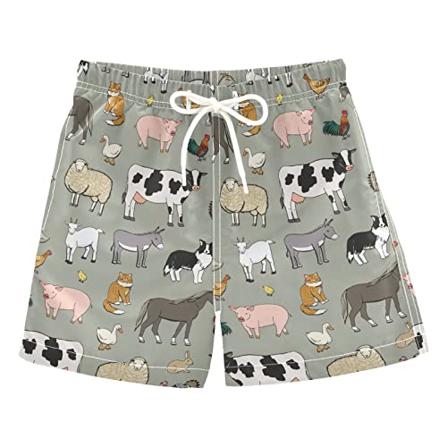 Farm Animals Cow Rooster Dog Horse Boys Swim Trunks Toddler Boy Swim Board Shorts Swimwear Kids Beach Swimsuit Bathing Suits