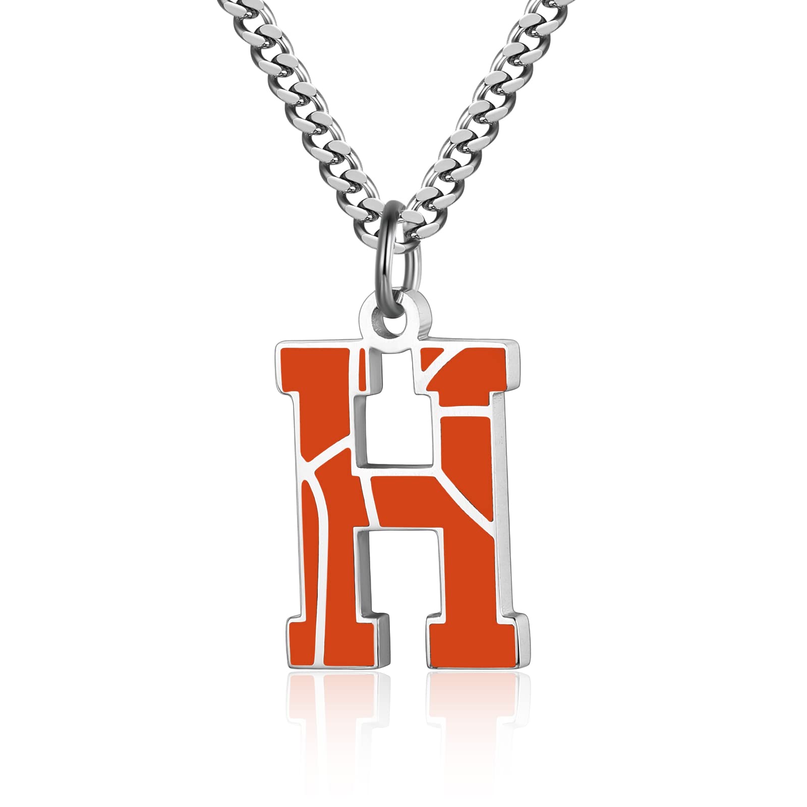 AIAINAGI Basketball Letter Necklace - Men's Basketball Charm Pendant, Stainless Steel Silver Chain, 22 inch Personalized Gift