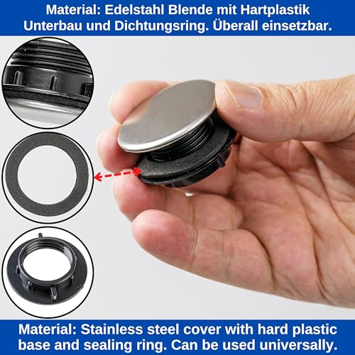 Sink tap Hole Cover, 2 Sets, diameter 44 mm Cover, diameter 27.5 x 20 mm Thread - Image 3